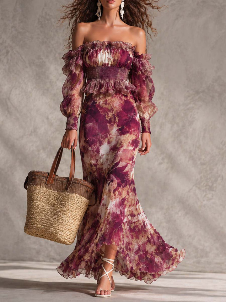 Abito Maxi Rosa in Chiffon con Spalle Scoperte – Chiara Rossetti (1)