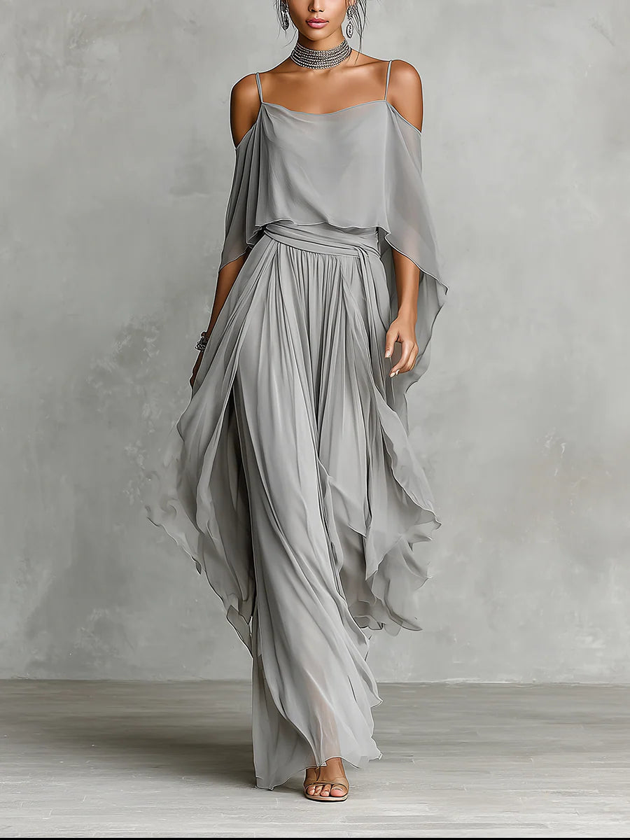 Completo Grigio in Chiffon con Canotta e Pantaloni – Chiara Rossetti (1)