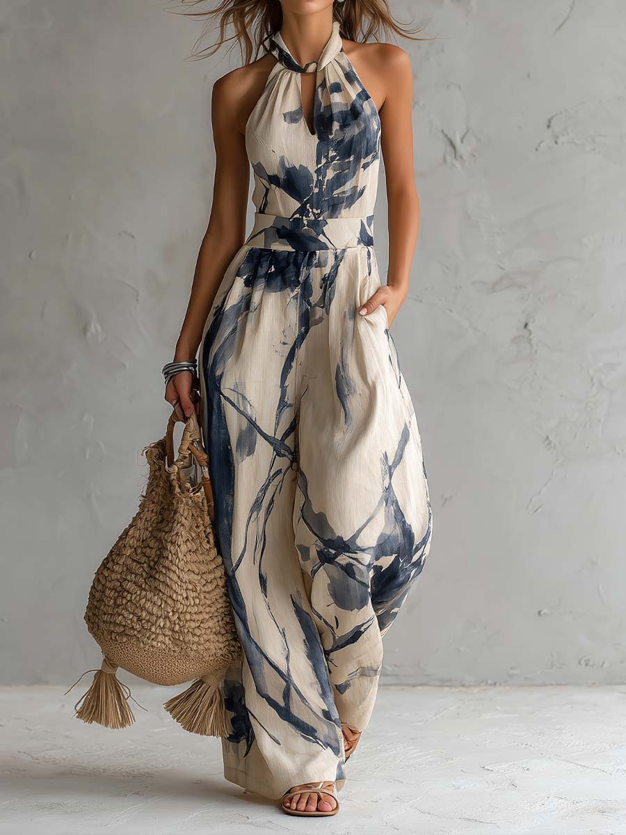 Tuta con Stampa Astratta e Scollo all'Americana – Chiara Rossetti (1)
