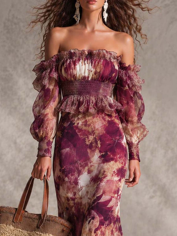 Abito Maxi Rosa in Chiffon con Spalle Scoperte – Chiara Rossetti (2)