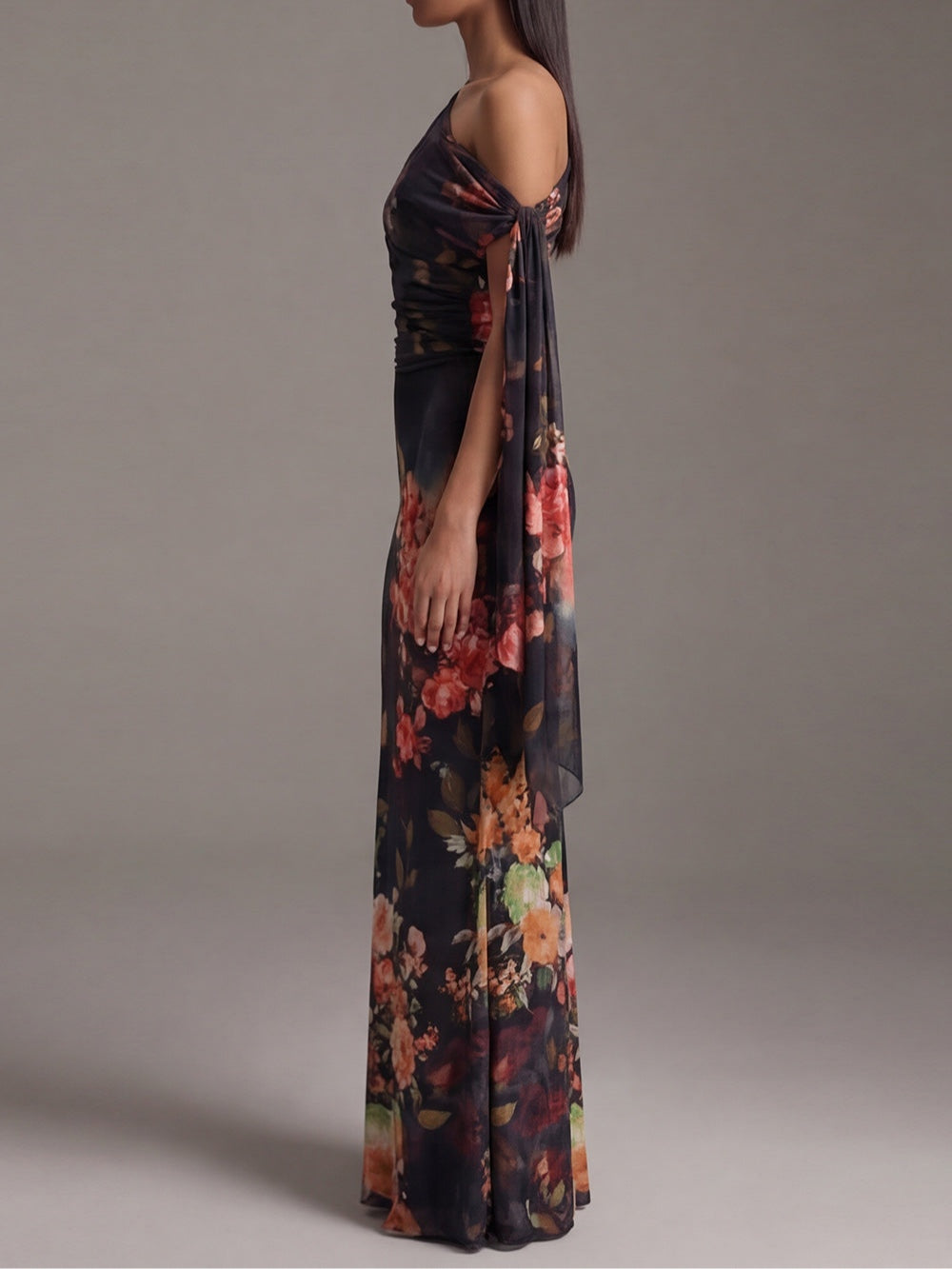 Abito Maxi Nero Plissettato Monospalla – Chiara Rossetti (3)