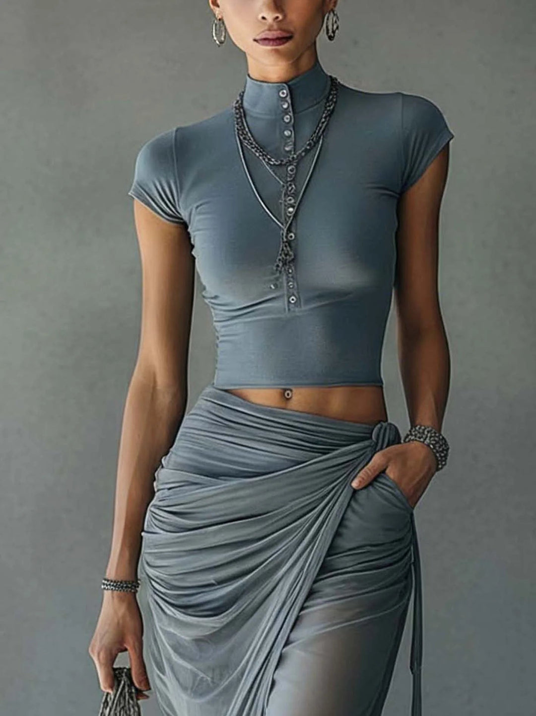 Completo Blu con T-Shirt e Gonna Drappeggiata in Tulle – Chiara Rossetti (3)