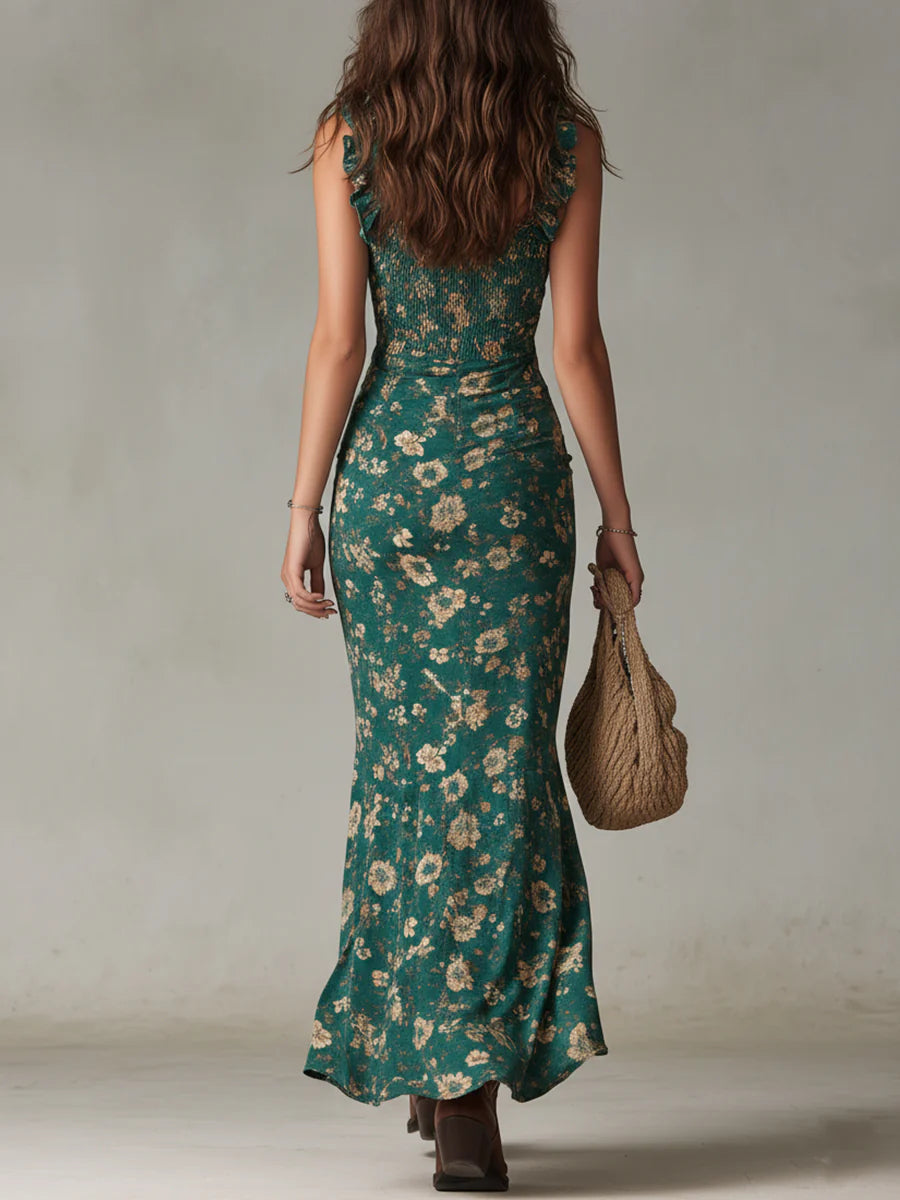 Abito Maxi Verde Boho con Maniche a Volant – Chiara Rossetti (3)