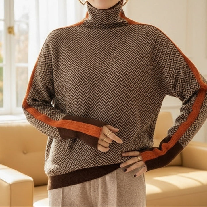 Eleanor | Maglione di lusso a spina di pesce con collo alto
