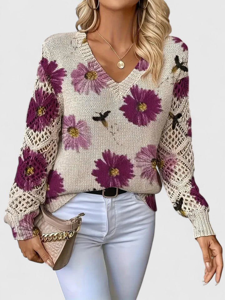 Aurélie | Elegante maglione lavorato a maglia floreale — 5