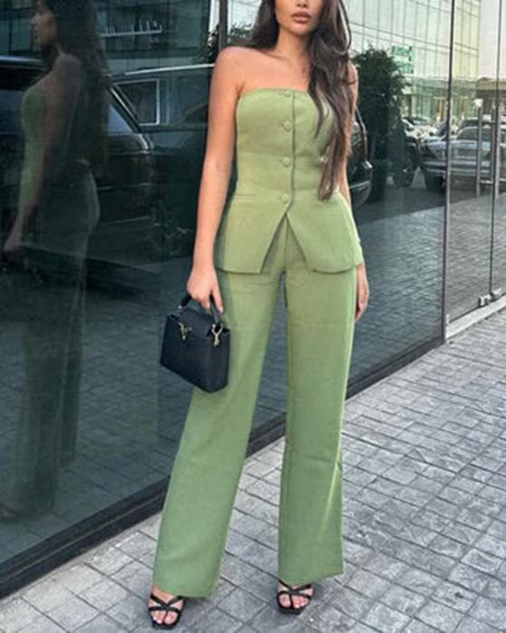 Bria | Completo due pezzi smanicato con bottoni