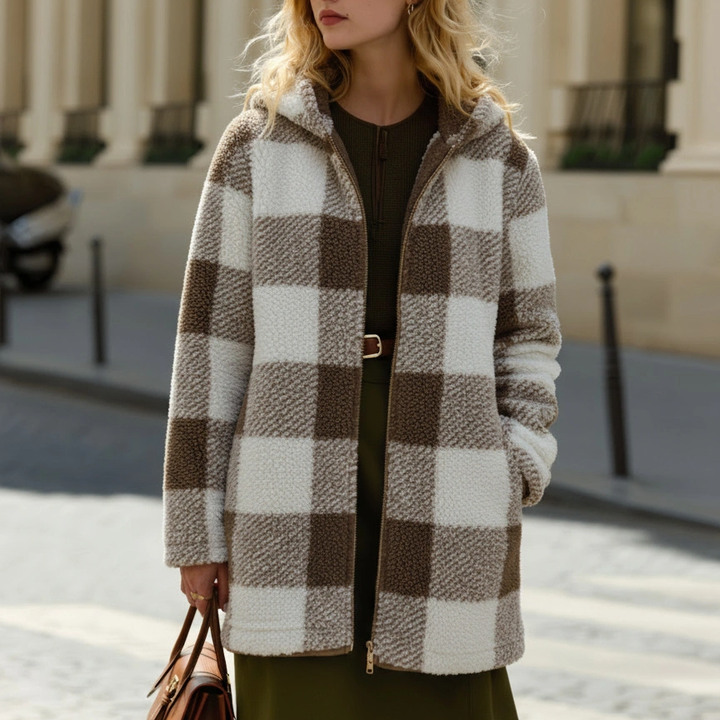 Willow | Cappotto in pile a quadri con cappuccio — 5