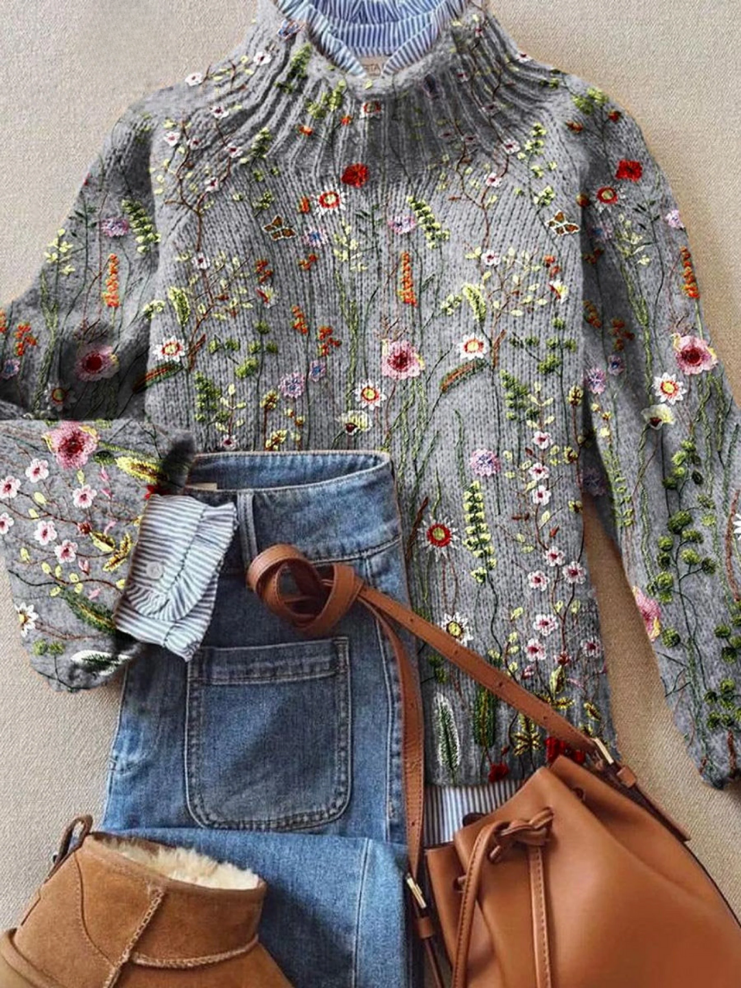 Maurine | Maglione lavorato a maglia floreale vintage — 1