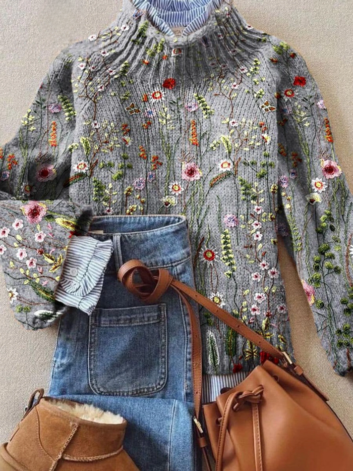 Maurine | Maglione lavorato a maglia floreale vintage — 1