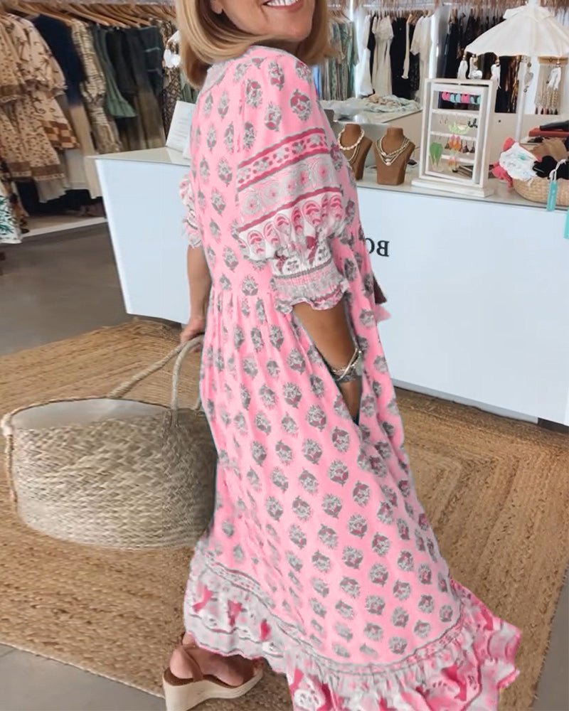 Mana | Abito midi chic a fiori con scollo a V