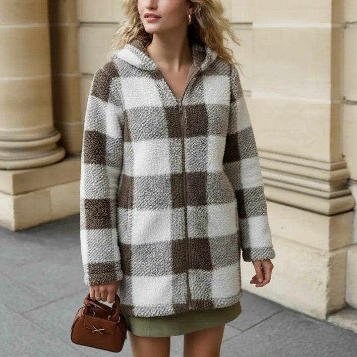 Willow | Cappotto in pile a quadri con cappuccio — 6
