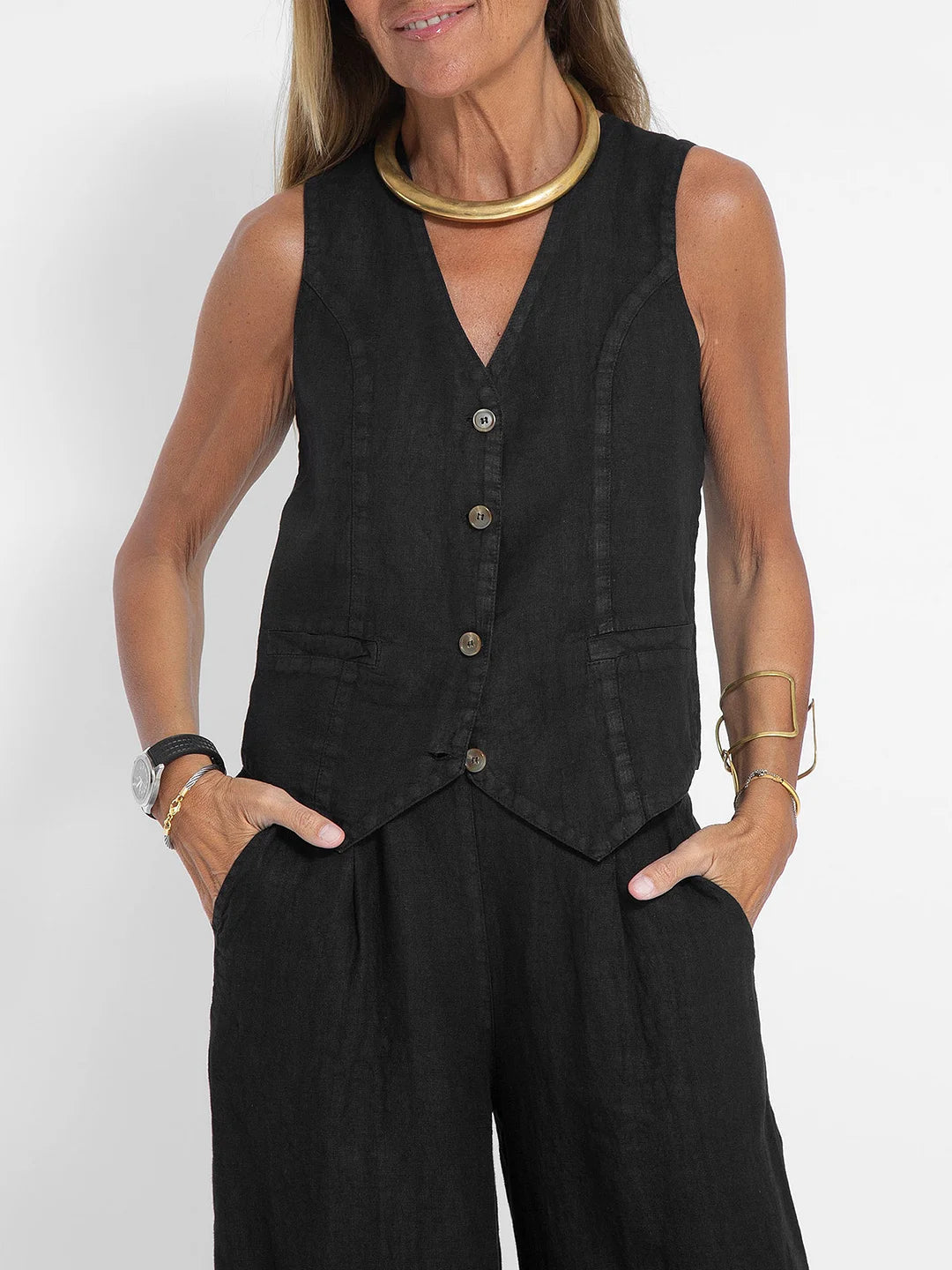 Aira | Completo con gilet abbottonato e pantaloni a gamba ampia