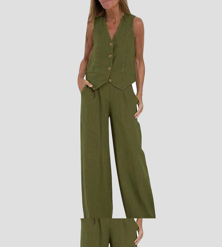 Aira | Completo con gilet abbottonato e pantaloni a gamba ampia