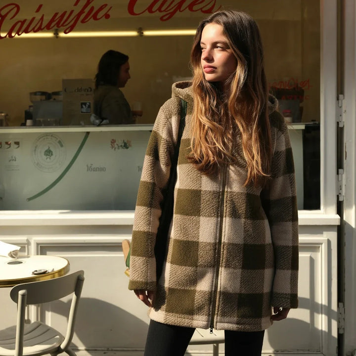 Willow | Cappotto in pile a quadri con cappuccio — 2