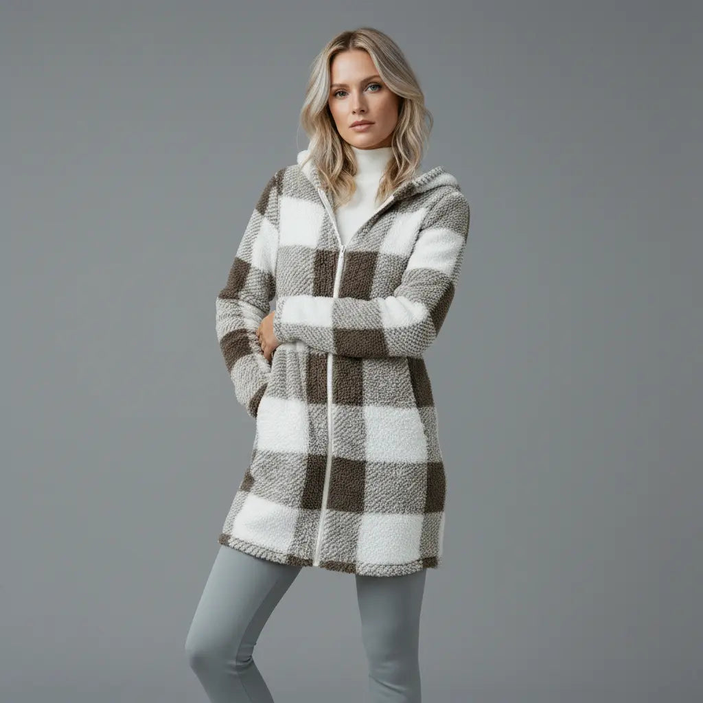 Willow | Cappotto in pile a quadri con cappuccio — 3