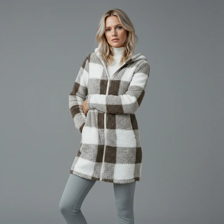Willow | Cappotto in pile a quadri con cappuccio — 3