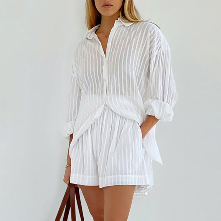 Viola | Completo con camicia abbottonata e shorts leggeri