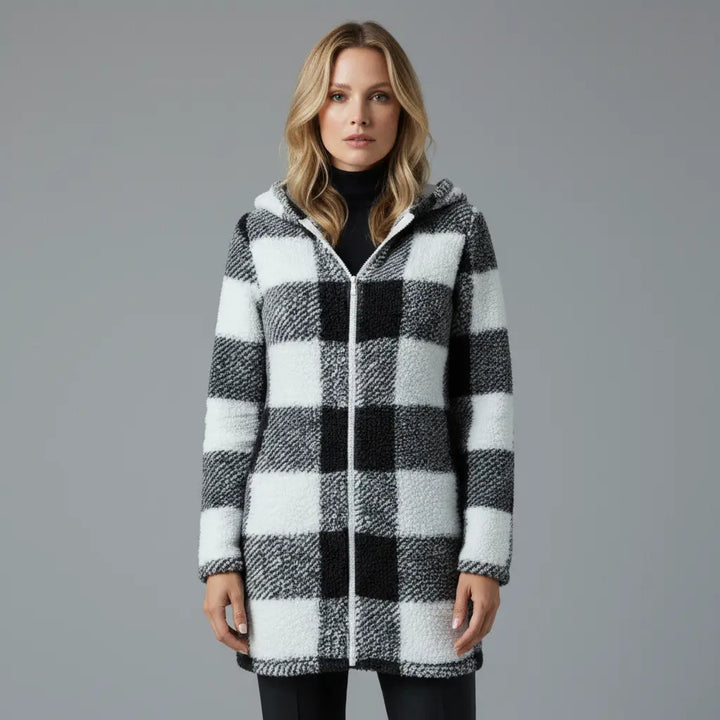 Willow | Cappotto in pile a quadri con cappuccio — 4