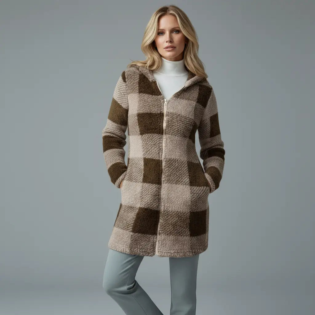 Willow | Cappotto in pile a quadri con cappuccio — 1
