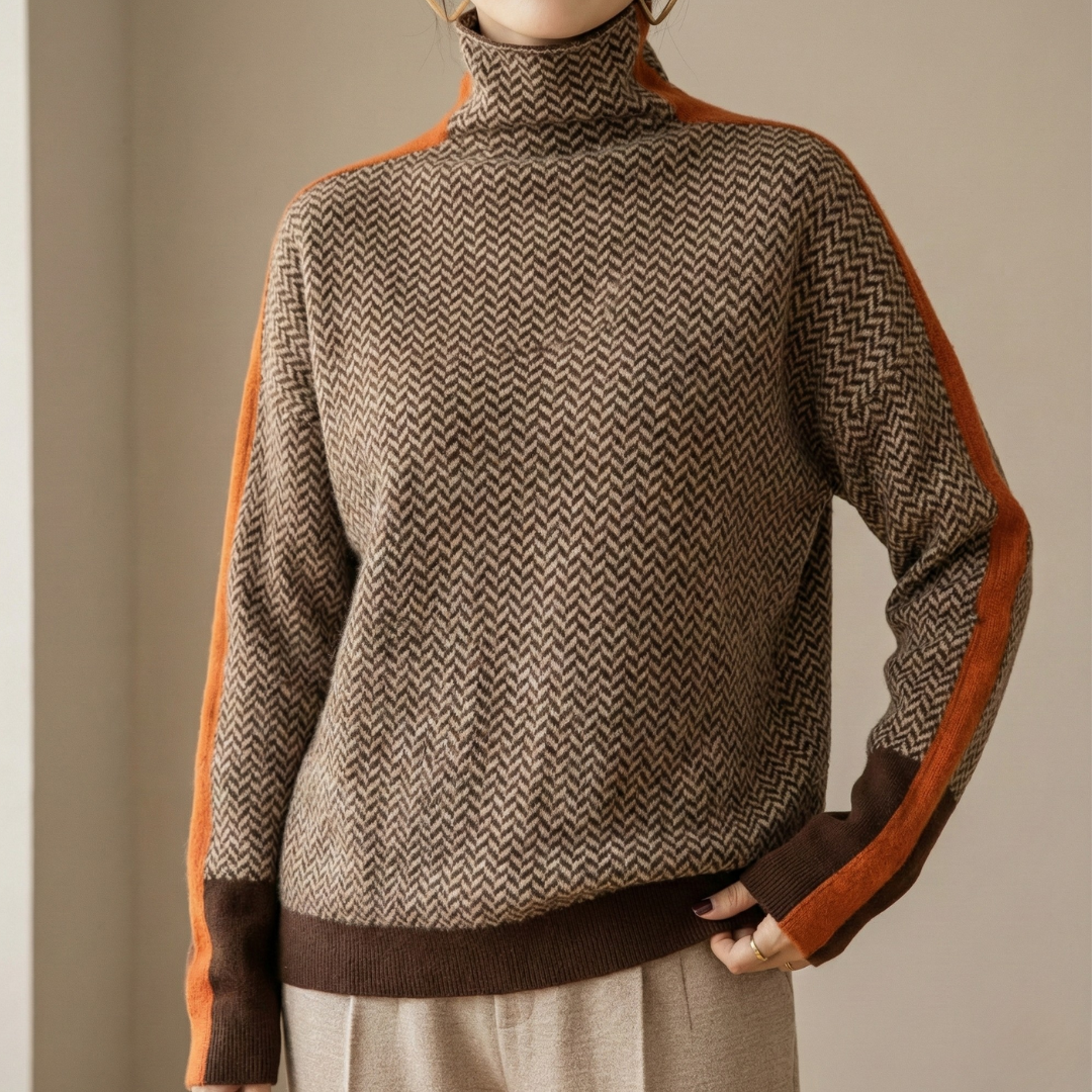 Eleanor | Maglione di lusso a spina di pesce con collo alto