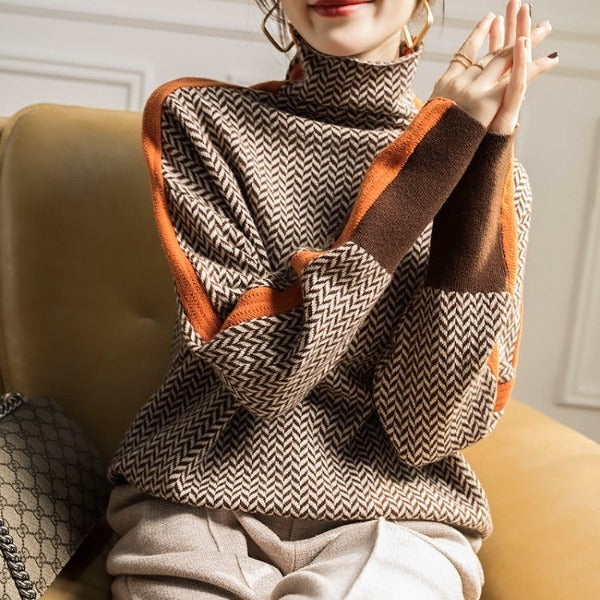 Eleanor | Maglione di lusso a spina di pesce con collo alto