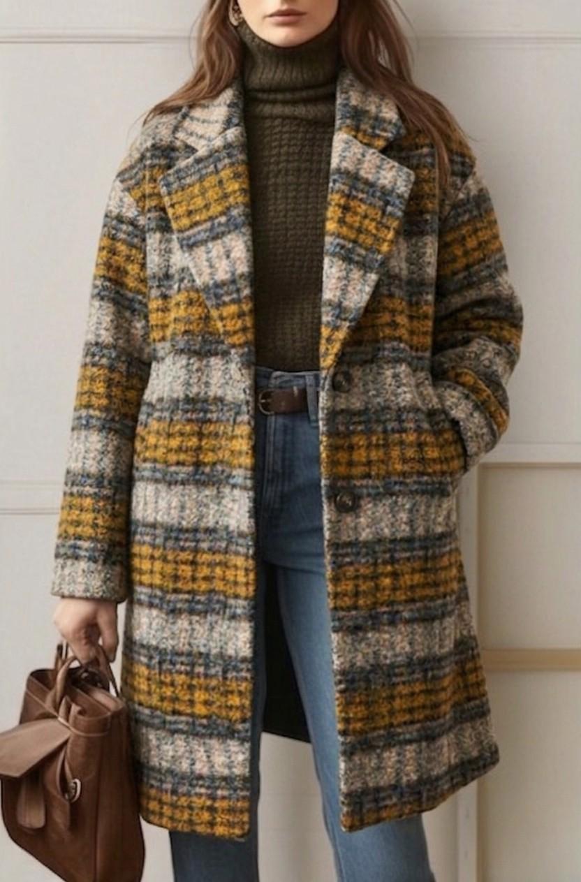 Sienna | Cappotto lungo a quadri nei toni naturali — 3