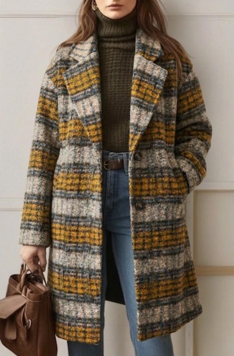 Sienna | Cappotto lungo a quadri nei toni naturali — 1