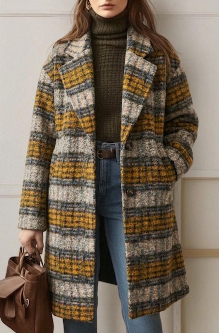 Sienna | Cappotto lungo a quadri nei toni naturali — 1