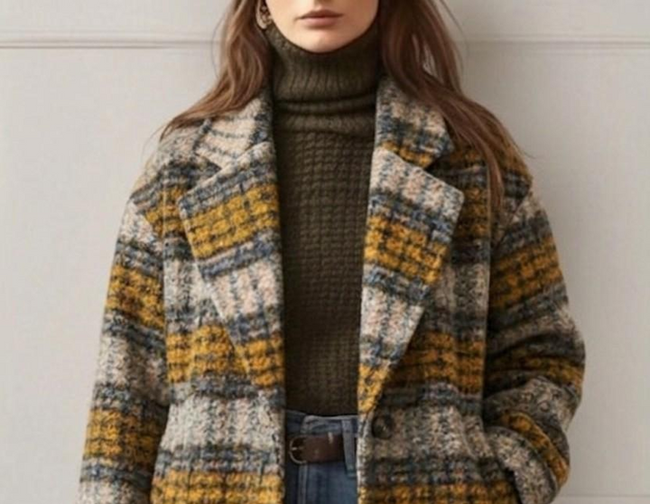 Sienna | Cappotto lungo a quadri nei toni naturali — 2