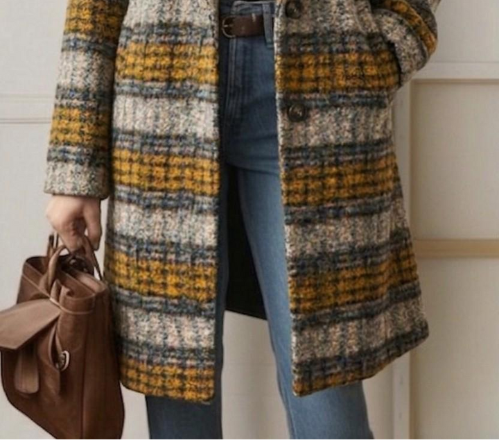 Sienna | Cappotto lungo a quadri nei toni naturali — 4