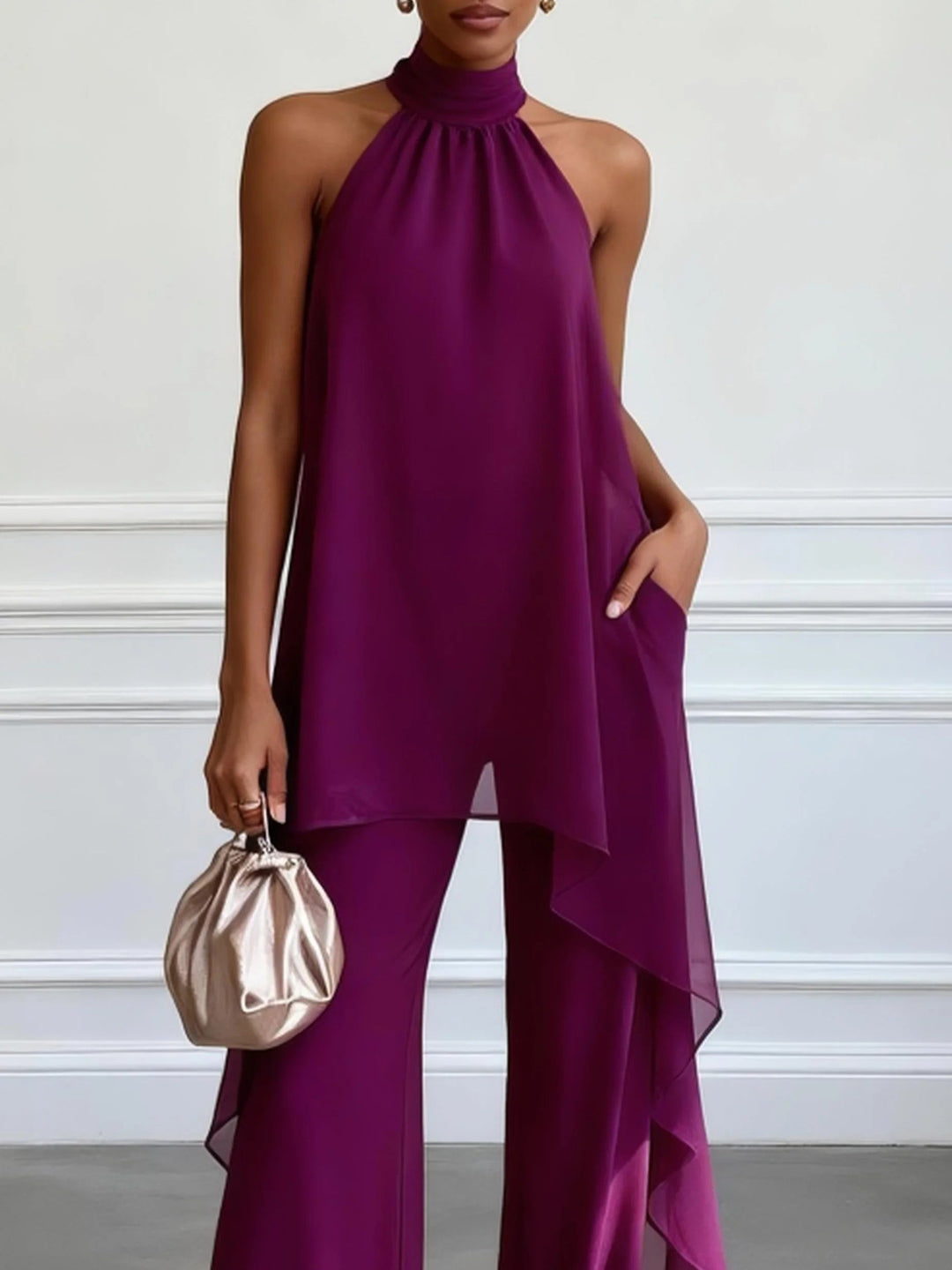 Completo Viola con Top Senza Maniche e Pantaloni – Chiara Rossetti (3)