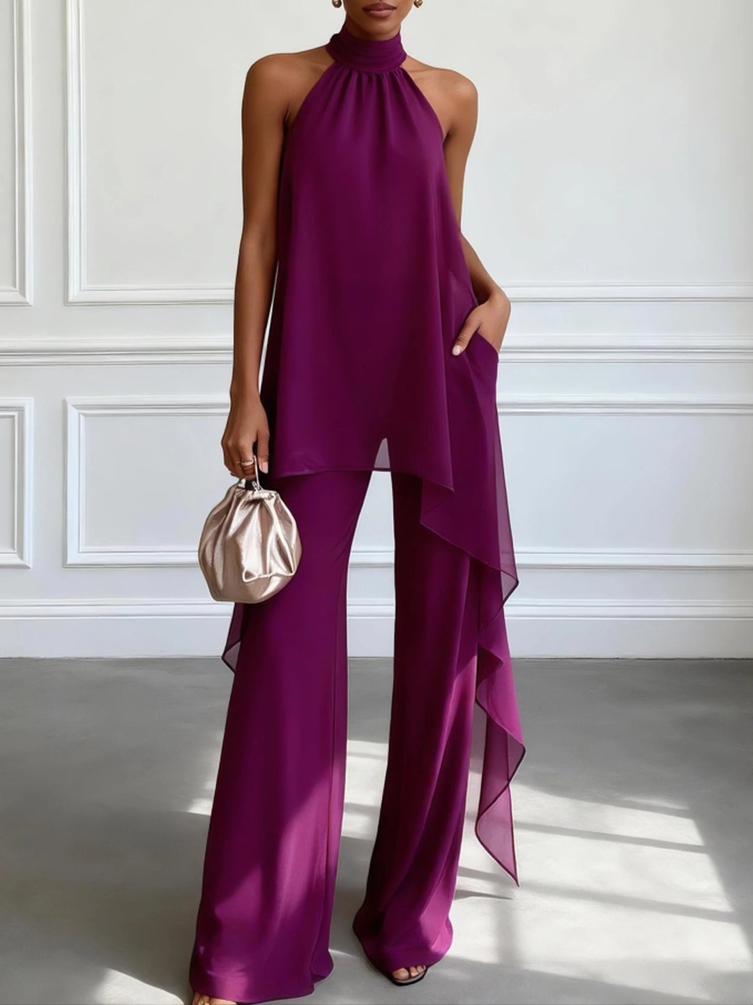 Completo Viola con Top Senza Maniche e Pantaloni – Chiara Rossetti (1)