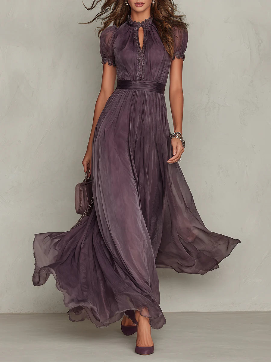 Abito Maxi Viola in Chiffon con Scollo a Goccia – Chiara Rossetti (1)