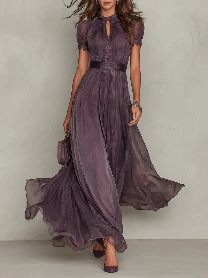 Abito Maxi Viola in Chiffon con Scollo a Goccia – Chiara Rossetti (1)