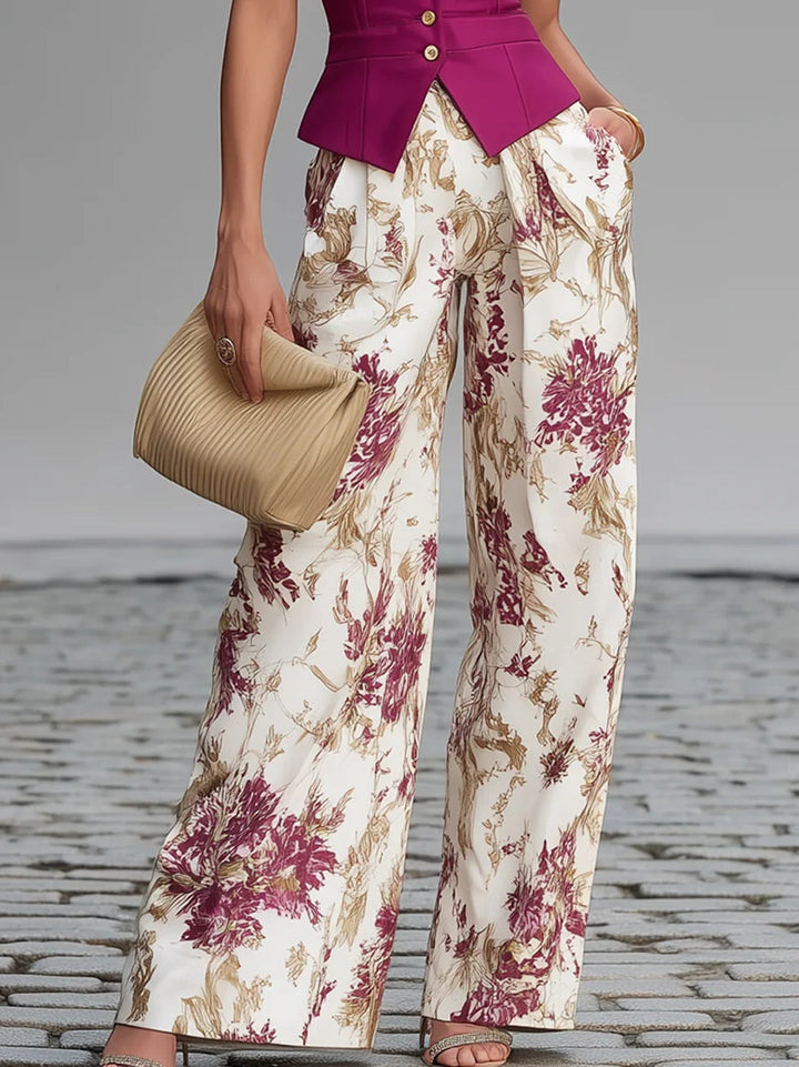 Completo con Gilet Rosa e Pantaloni Floreali a Gamba Ampia – Chiara Rossetti (4)
