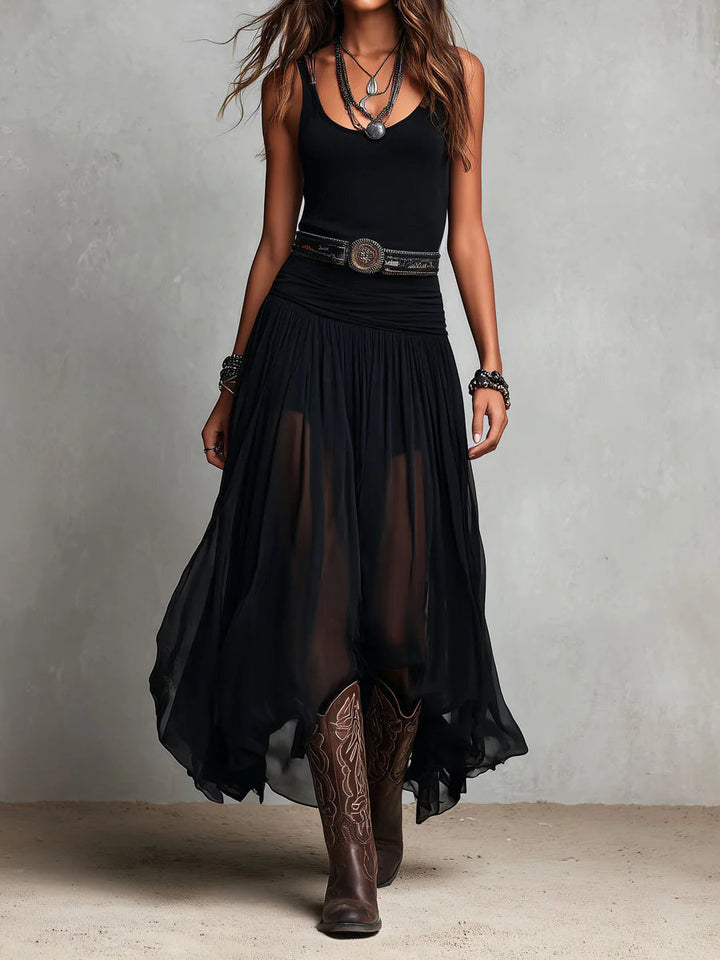 Completo Nero con Top e Gonna Maxi in Tulle – Chiara Rossetti (1)