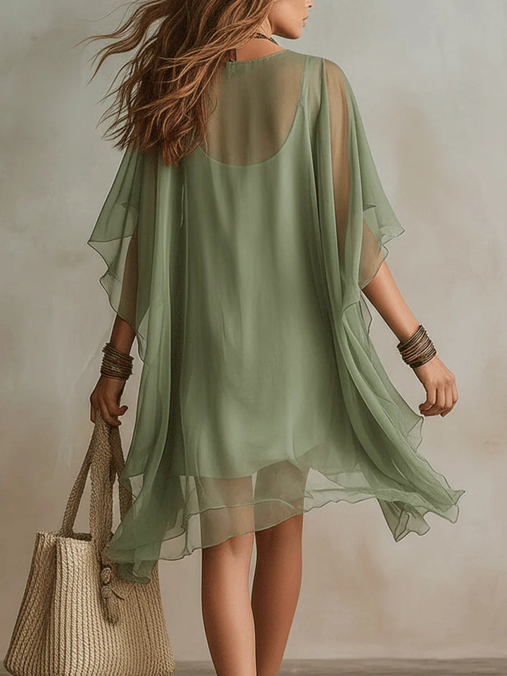 Abito Mini Fluido Verde in Chiffon con Scollo a V – Chiara Rossetti (3)
