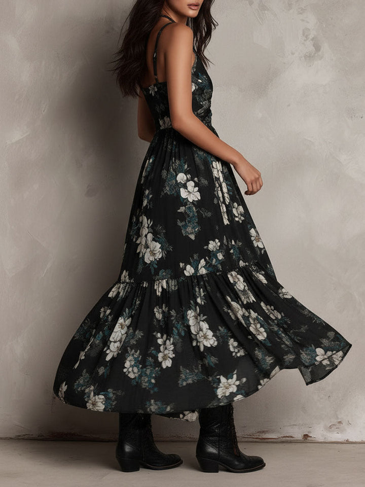 Abito Maxi Nero Senza Spalline con Stampa Floreale – Chiara Rossetti (5)