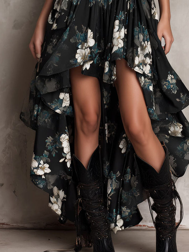 Abito Maxi Nero Senza Spalline con Stampa Floreale – Chiara Rossetti (9)