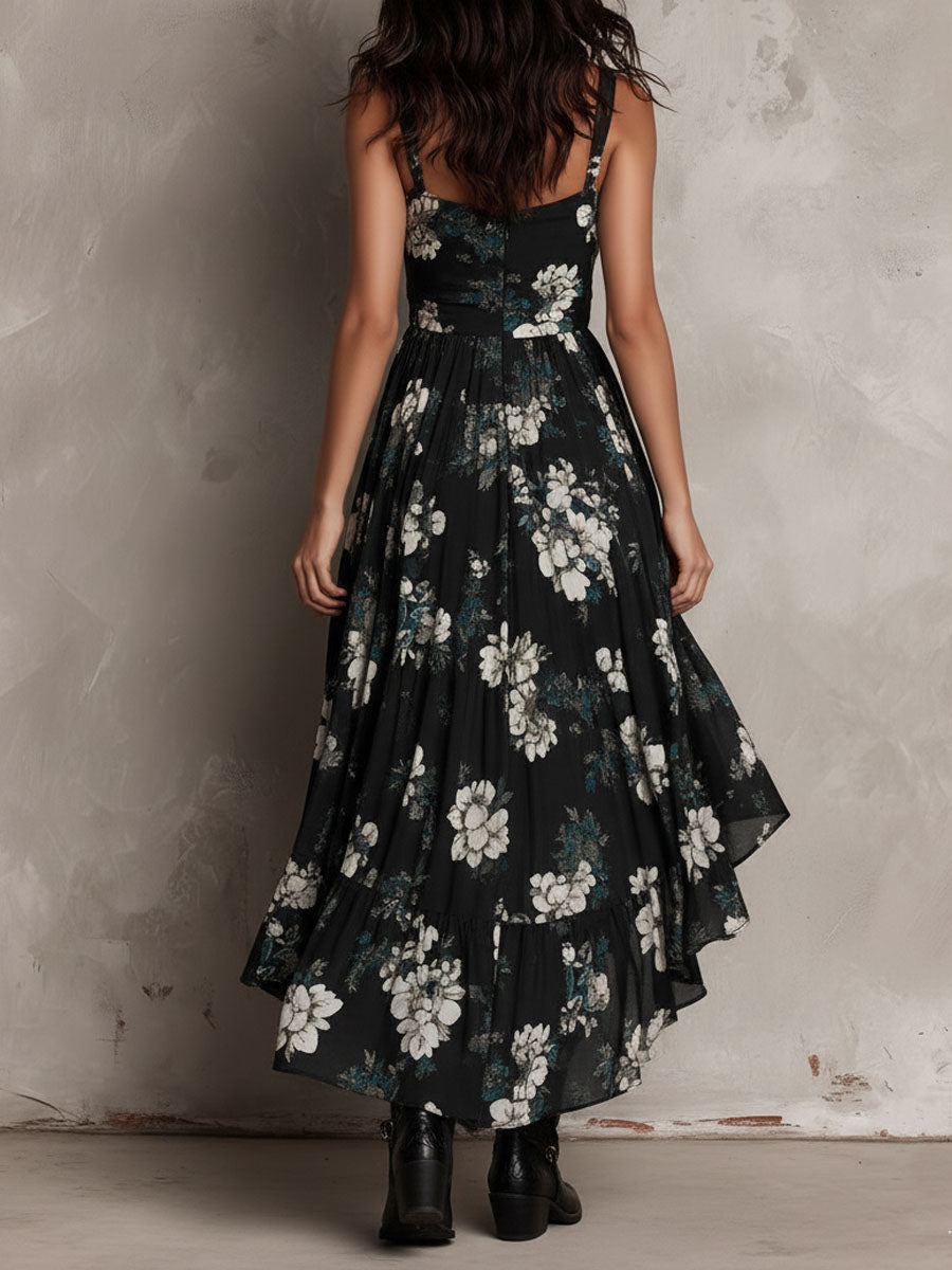 Abito Maxi Nero Senza Spalline con Stampa Floreale – Chiara Rossetti (6)