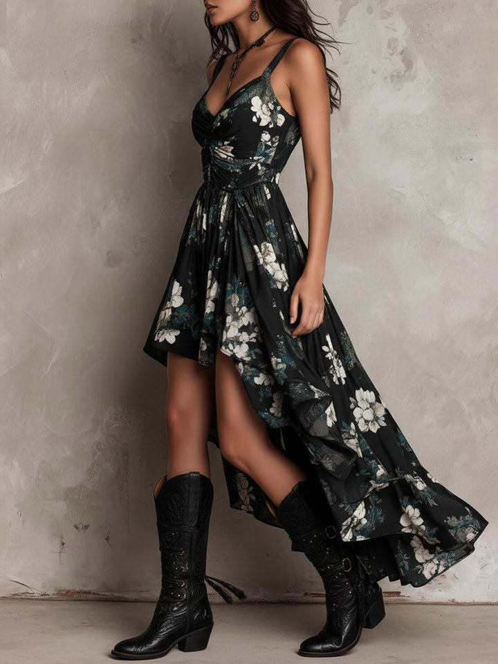 Abito Maxi Nero Senza Spalline con Stampa Floreale – Chiara Rossetti (7)