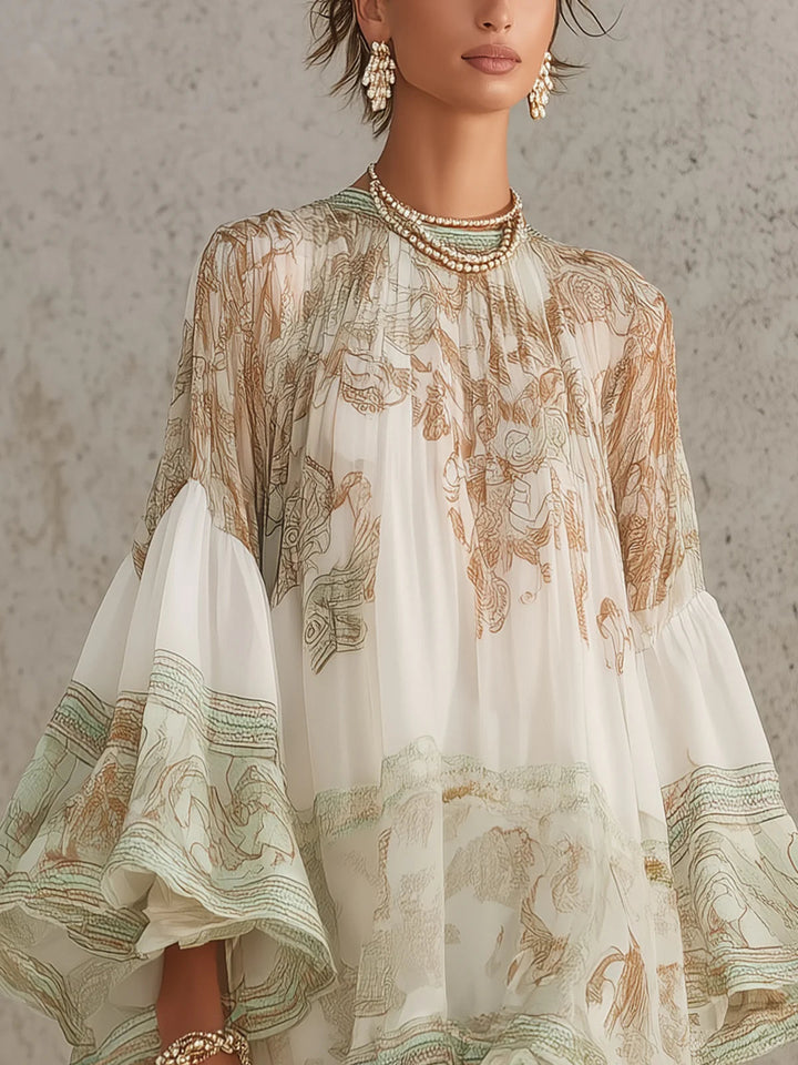 Abito Mini Verde a Righe in Chiffon con Maniche a Volant – Chiara Rossetti (4)