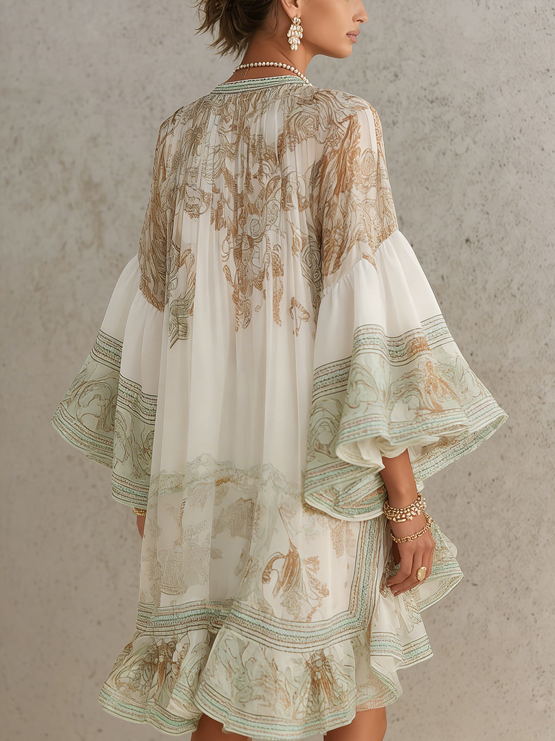 Abito Mini Verde a Righe in Chiffon con Maniche a Volant – Chiara Rossetti (2)