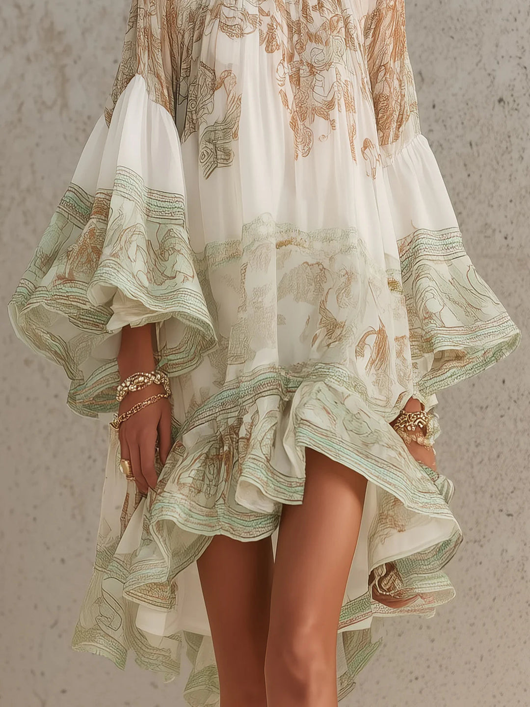 Abito Mini Verde a Righe in Chiffon con Maniche a Volant – Chiara Rossetti (5)