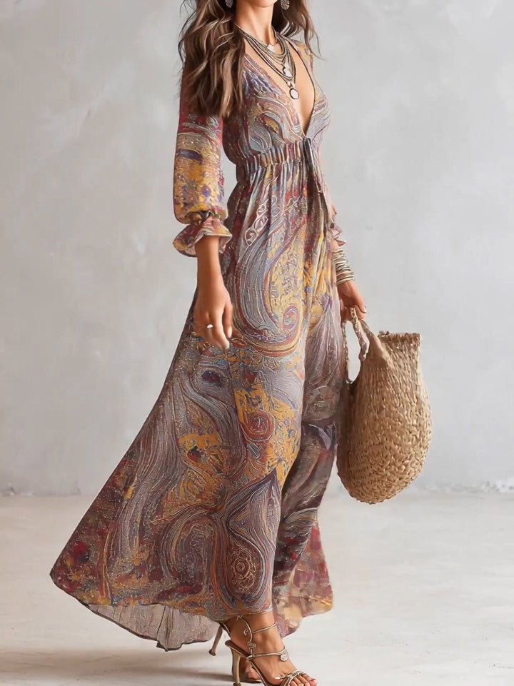 Abito Maxi in Chiffon con Stampa Paisley e Scollo a V – Chiara Rossetti (2)