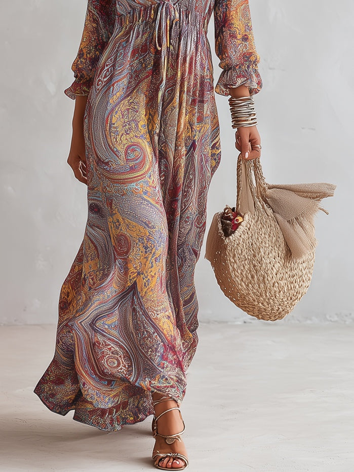Abito Maxi in Chiffon con Stampa Paisley e Scollo a V – Chiara Rossetti (5)