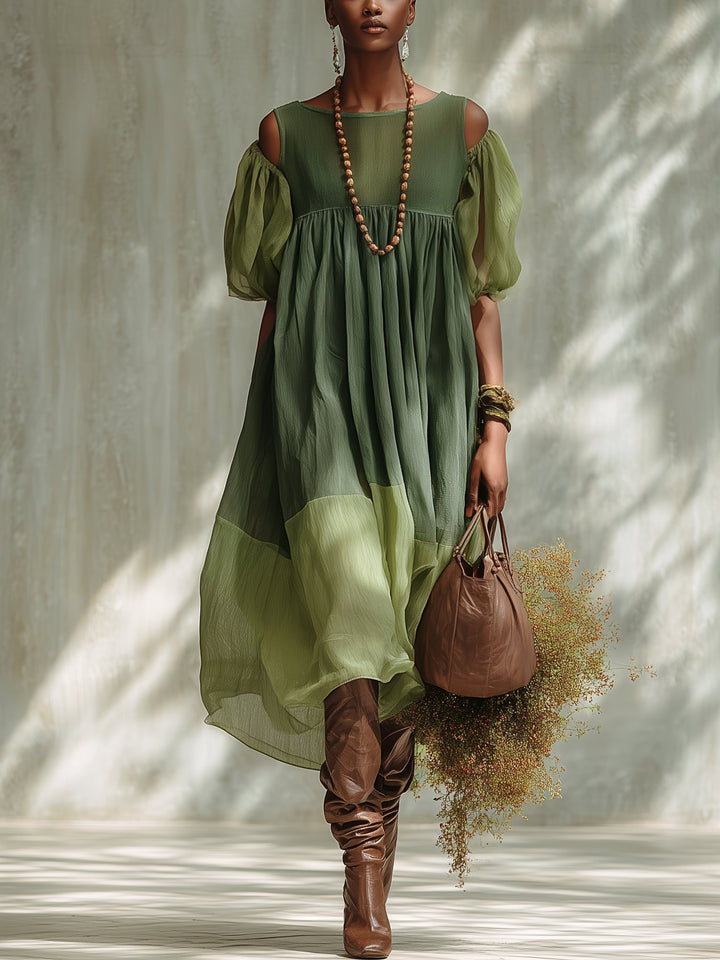 Abito Midi Verde in Chiffon con Spalle Scoperte – Chiara Rossetti (1)