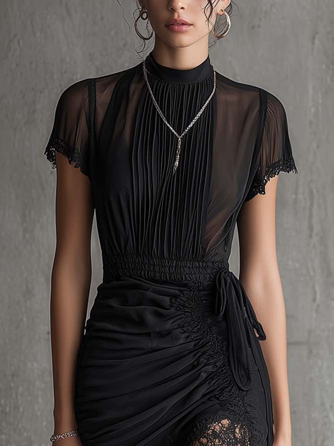 Abito Mini Nero in Chiffon con Vita Plissettata – Chiara Rossetti (4)
