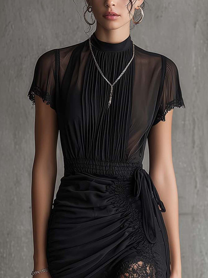 Abito Mini Nero in Chiffon con Vita Plissettata – Chiara Rossetti (4)