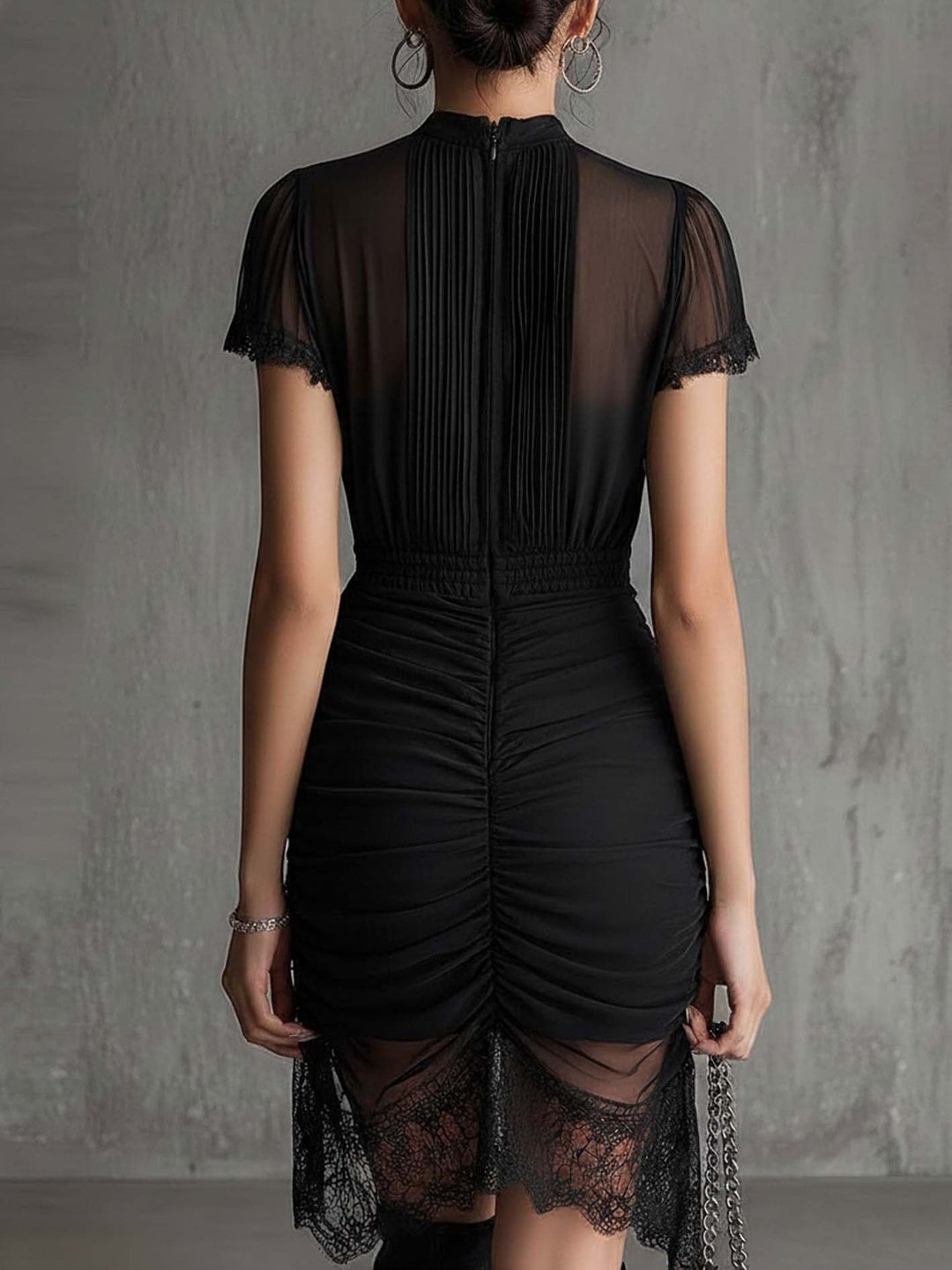 Abito Mini Nero in Chiffon con Vita Plissettata – Chiara Rossetti (2)